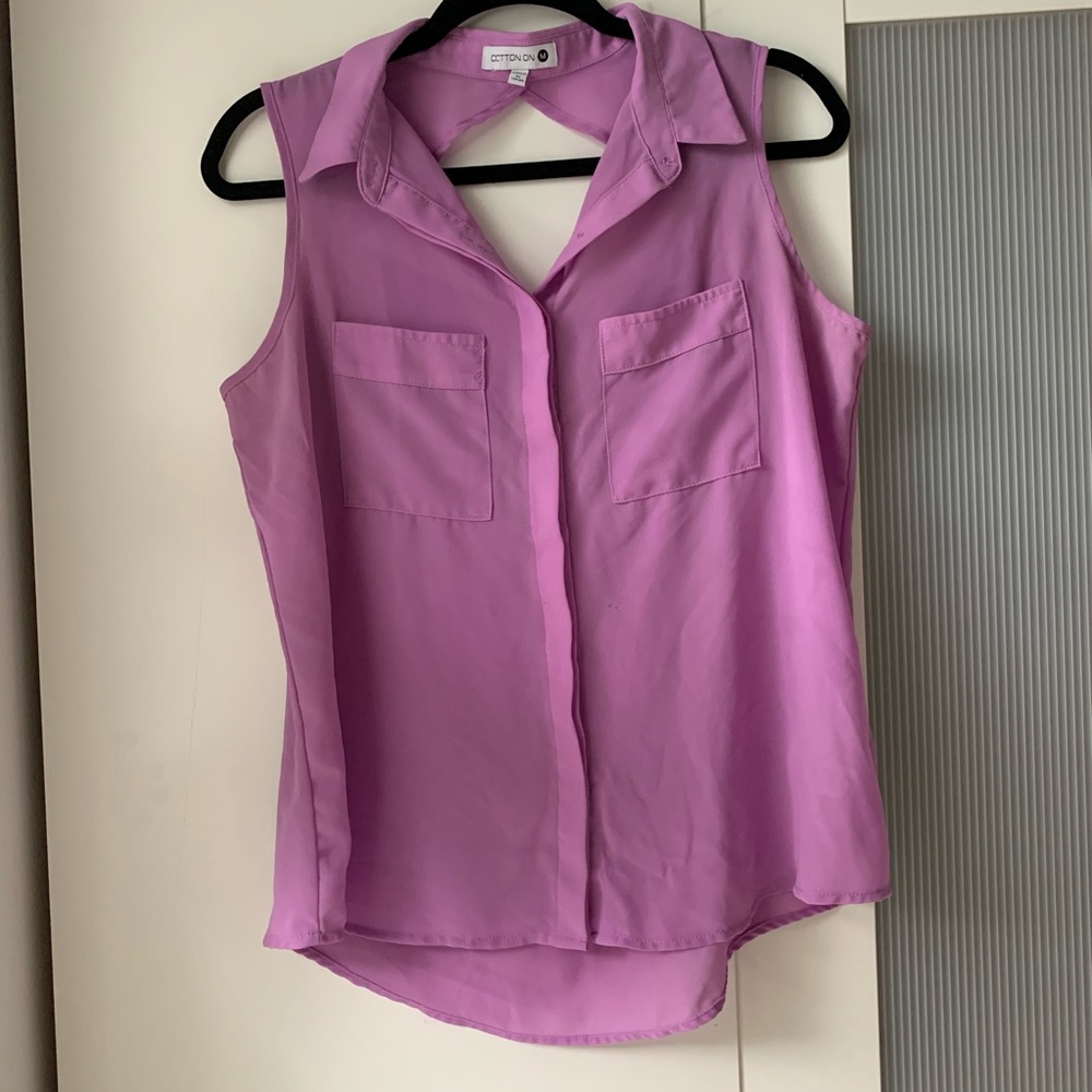 Purple Sleeveless button up with cutout back